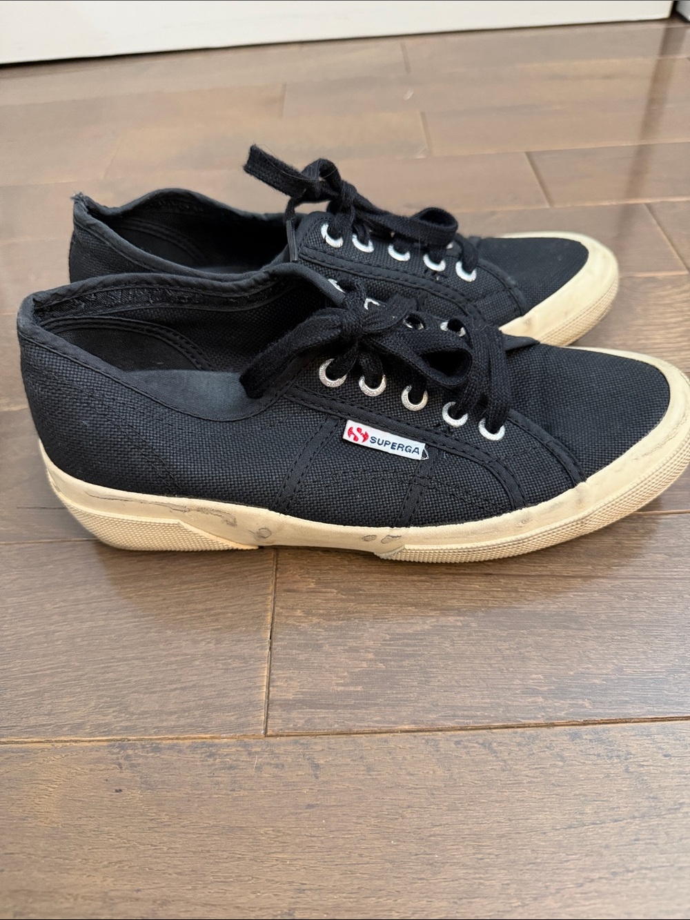 Superga Black Canvas Low-Profile Sneakers with Off-White Sole
